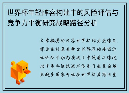 世界杯年轻阵容构建中的风险评估与竞争力平衡研究战略路径分析