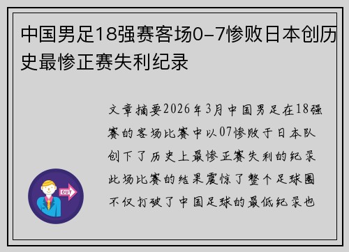 中国男足18强赛客场0-7惨败日本创历史最惨正赛失利纪录